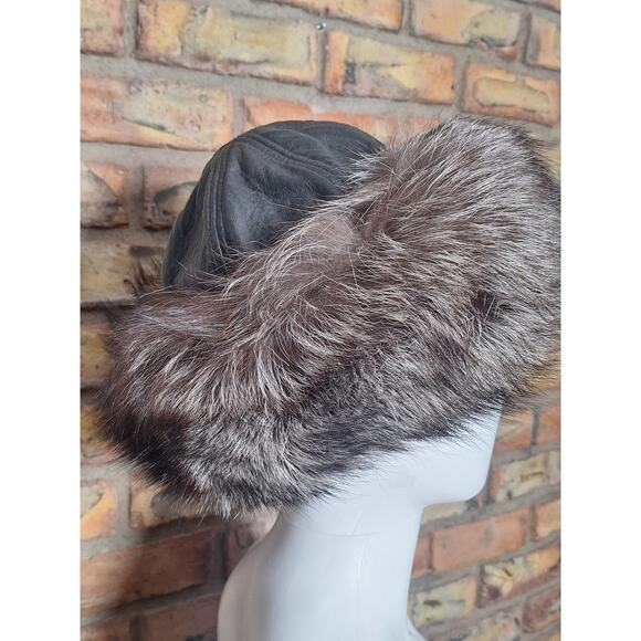 Paul Leinburd Crown Cap Silver Fox Fur Trim Leather Hat M/M Made In Canada main image 4